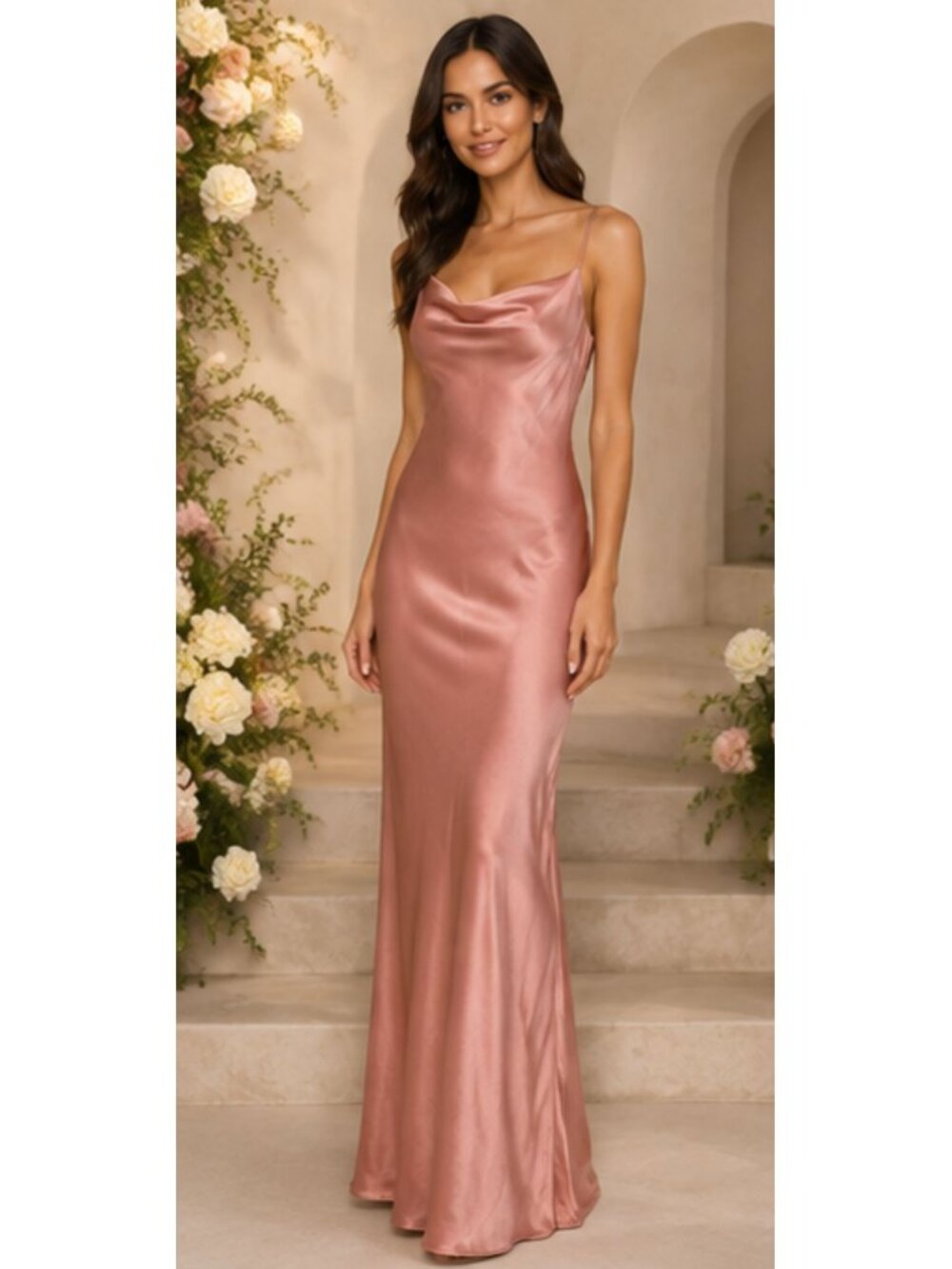 Dessy Collection 8211 Desert Rose Satin One-Shoulder Maxi Gown NWT L